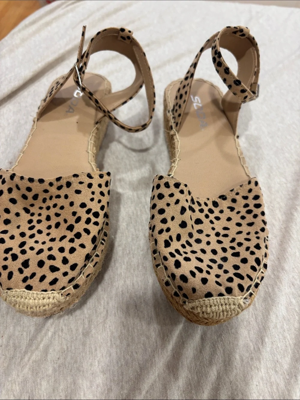 Women’s Tan Leopard Espadrille Ankle-Strap Flats